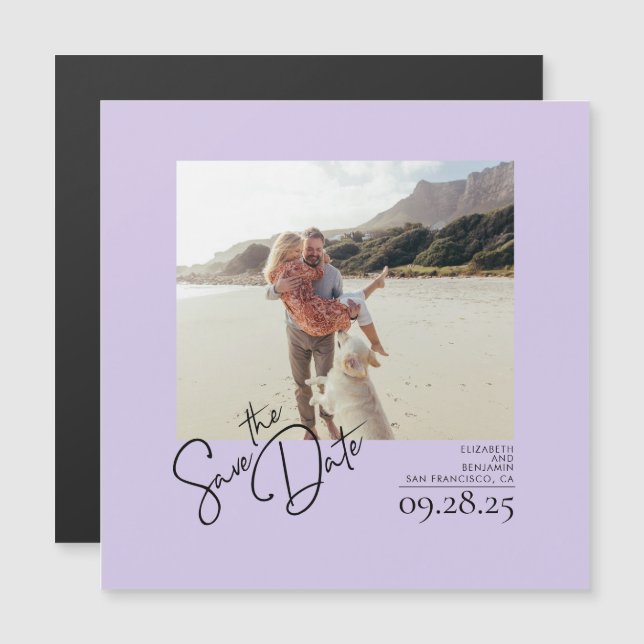 Elegantes modernes Lavendel Lila Save the Date Fot Magneteinladung (Vorne/Hinten)