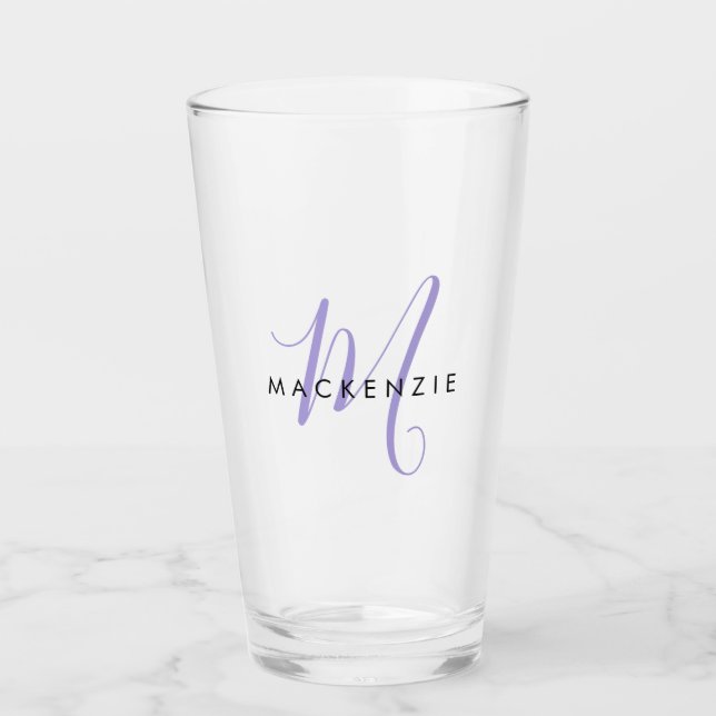 Elegantes modernes Lavenderskriptmonogramm Glas (Vorderseite)