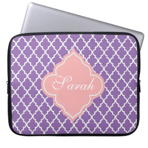 Elegantes, modernes lila Vierfolienmonogramm Laptopschutzhülle