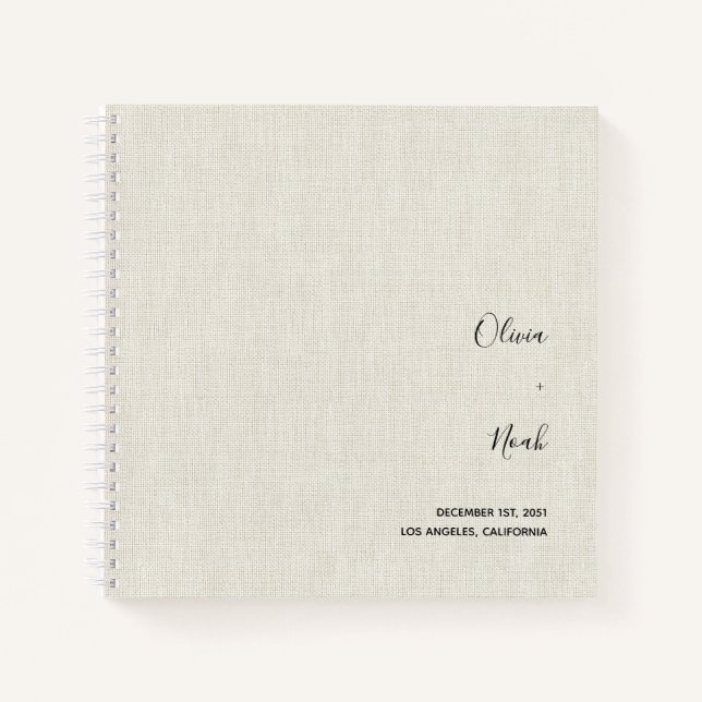 Elegantes modernes Linen Wedding Gästebuch Notizbuch (Vorderseite)