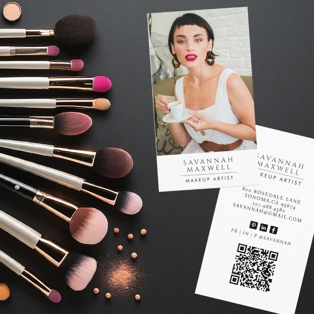 Elegantes modernes Makeup Artist Berufliches Foto Visitenkarte (Von Creator hochgeladen)