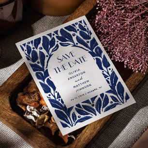 Elegantes modernes marineblaues florales Bogenmust Save The Date
