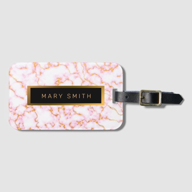 Elegantes, modernes Marmorschwarz Gold Gepäckanhänger (Vorderseite (Horizontal))