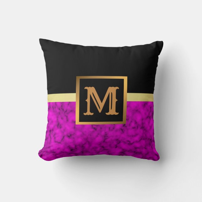 Elegantes, modernes Marmorschwarz Gold Kissen (Vorderseite)
