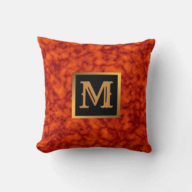 Elegantes, modernes Marmorschwarz Gold Kissen (Vorderseite)