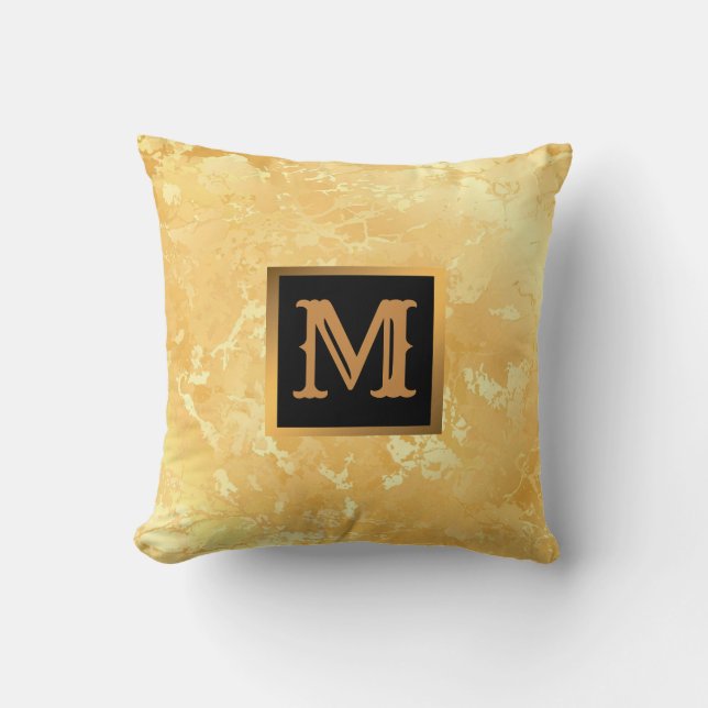 Elegantes, modernes Marmorschwarz Gold Kissen (Vorderseite)