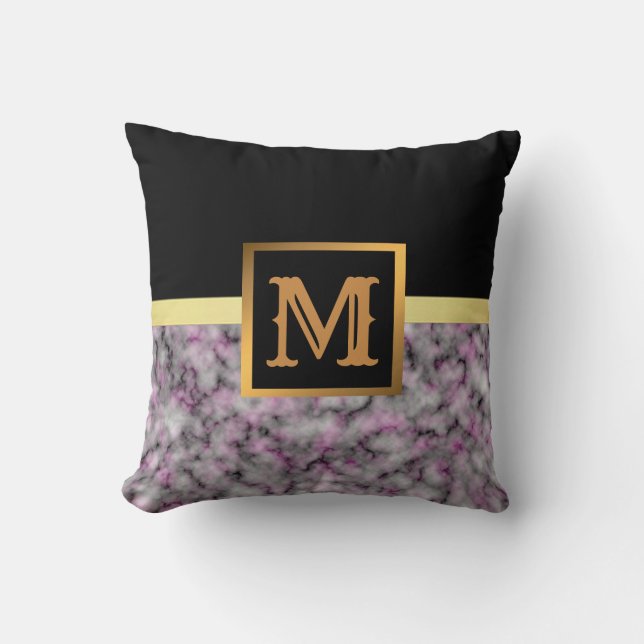 Elegantes, modernes Marmorschwarz Gold Kissen (Vorderseite)