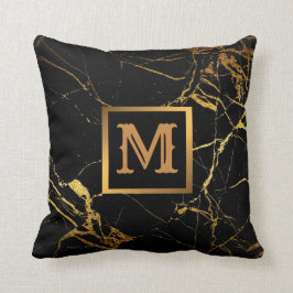 Elegantes, modernes Marmorschwarz Gold Kissen