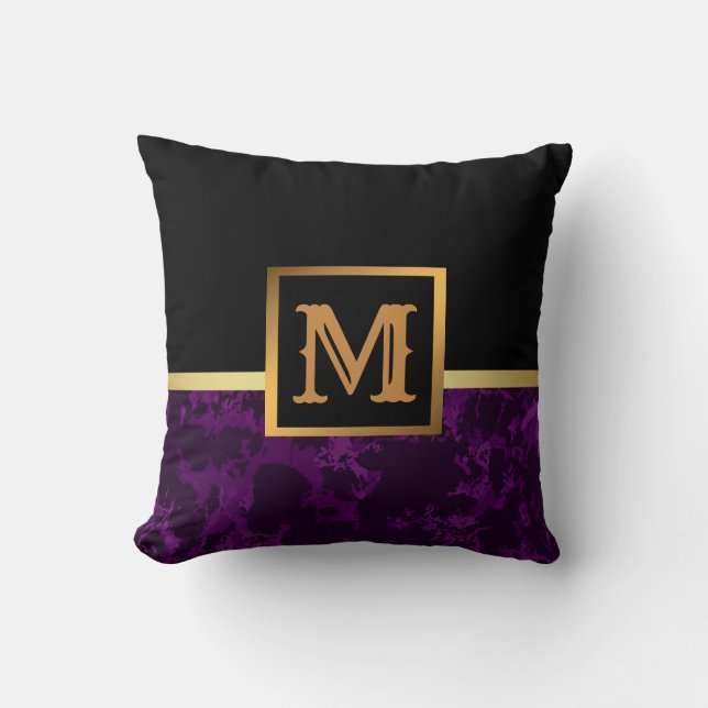 Elegantes, modernes Marmorschwarz Gold Kissen (Vorderseite)