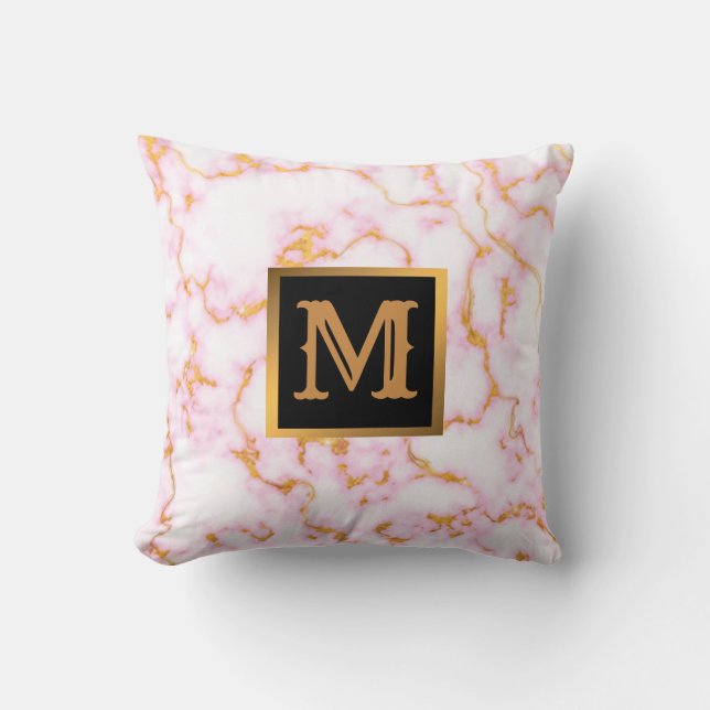 Elegantes, modernes Marmorschwarz Gold Kissen (Vorderseite)
