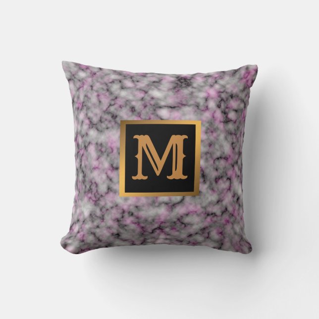 Elegantes, modernes Marmorschwarz Gold Kissen (Vorderseite)