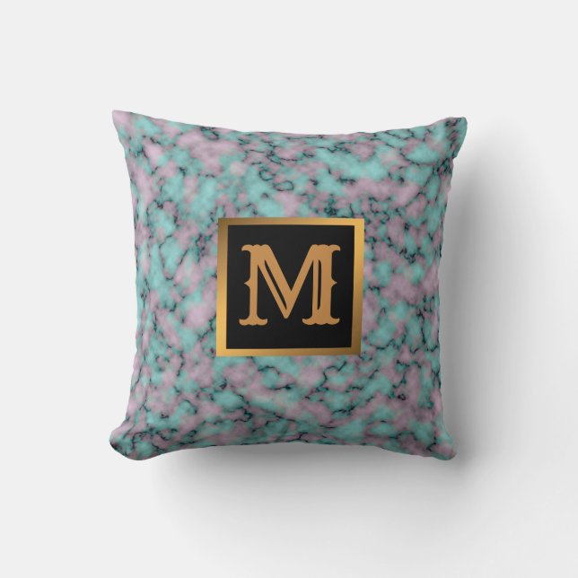 Elegantes, modernes Marmorschwarz Gold Kissen (Vorderseite)