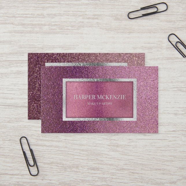Elegantes, modernes, metallisch rosa Lila Silber Visitenkarte (Vorderseite/Rückseite Beispiel)