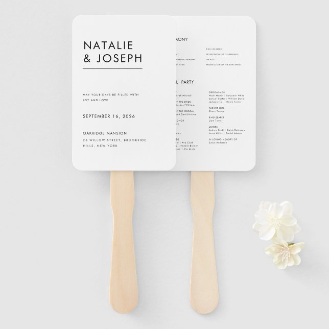 Elegantes modernes Minimalistisches Hochzeitsprogr Fächer (Vorne und Hinten)