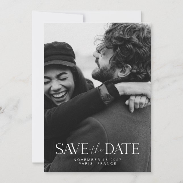Elegantes modernes Minimalistisches Kalligrafie-Fo Save The Date (Vorderseite)
