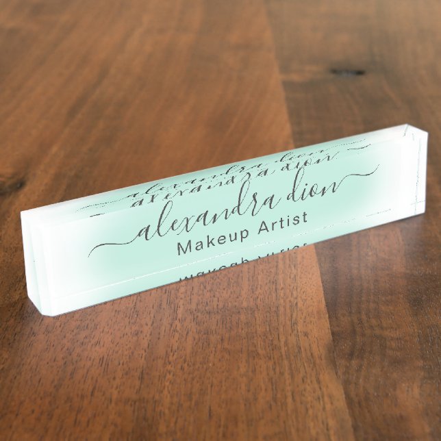 Elegantes modernes minimalistisches Pfefferminzgrü Namensplakette (Seite)
