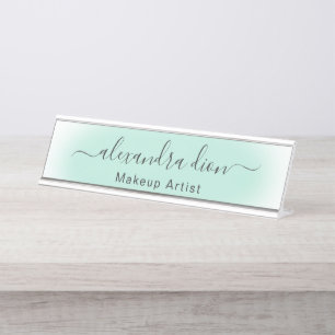 Elegantes modernes minimalistisches Pfefferminzgrü Schreibtischnamensplakette