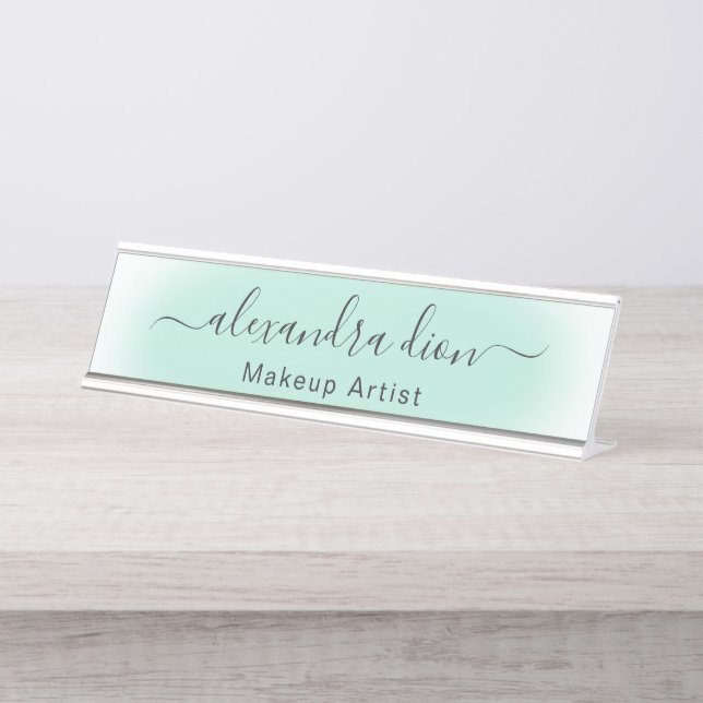 Elegantes modernes minimalistisches Pfefferminzgrü Schreibtischnamensplakette (Vorderseite )