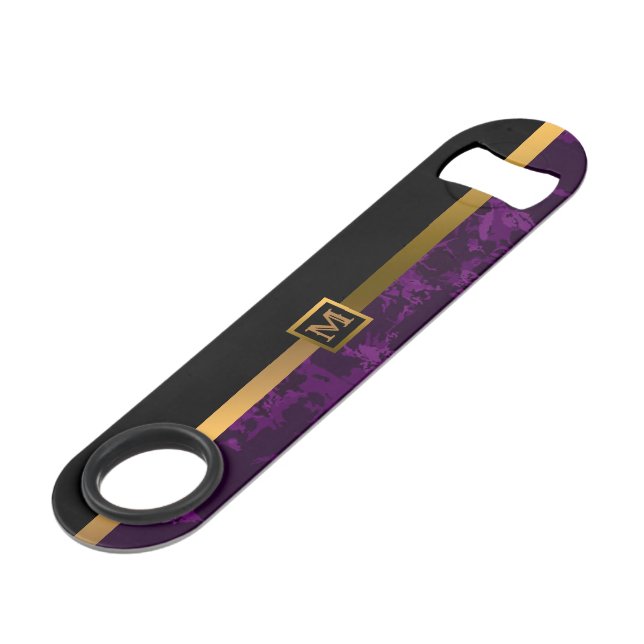 Elegantes, modernes Mit Monogramm Marmorschwarz Speed Flaschenöffner (Vorderseite Schrägansicht)