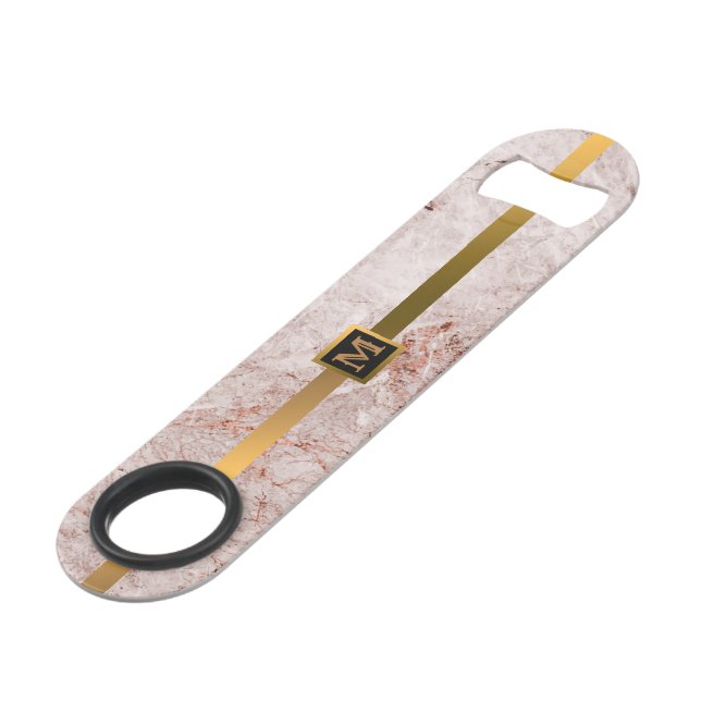 Elegantes, modernes Mit Monogramm Marmorschwarz Speed Flaschenöffner (Vorderseite Schrägansicht)