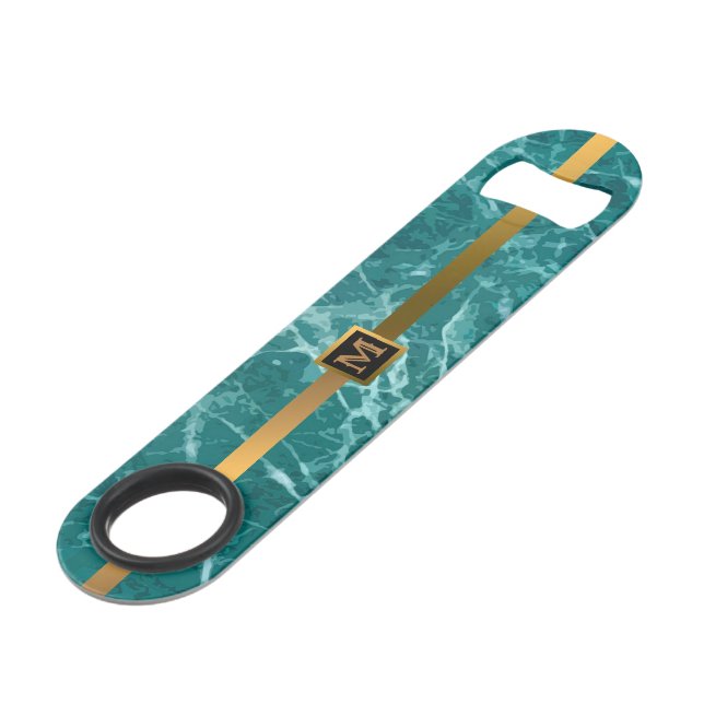 Elegantes, modernes Mit Monogramm Marmorschwarz Speed Flaschenöffner (Vorderseite Schrägansicht)