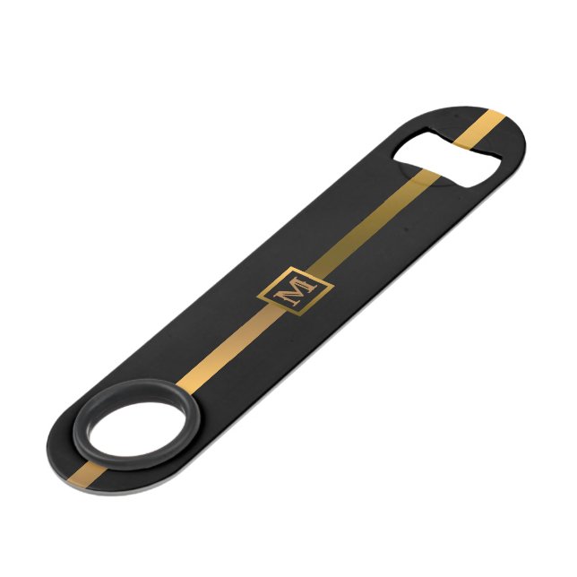 Elegantes, modernes Mit Monogramm Marmorschwarz Speed Flaschenöffner (Vorderseite Schrägansicht)