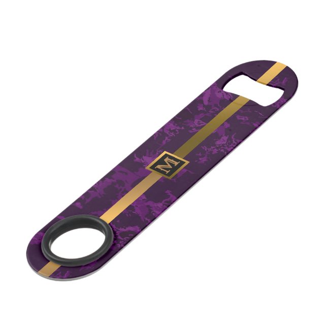 Elegantes, modernes Mit Monogramm Marmorschwarz Speed Flaschenöffner (Vorderseite Schrägansicht)