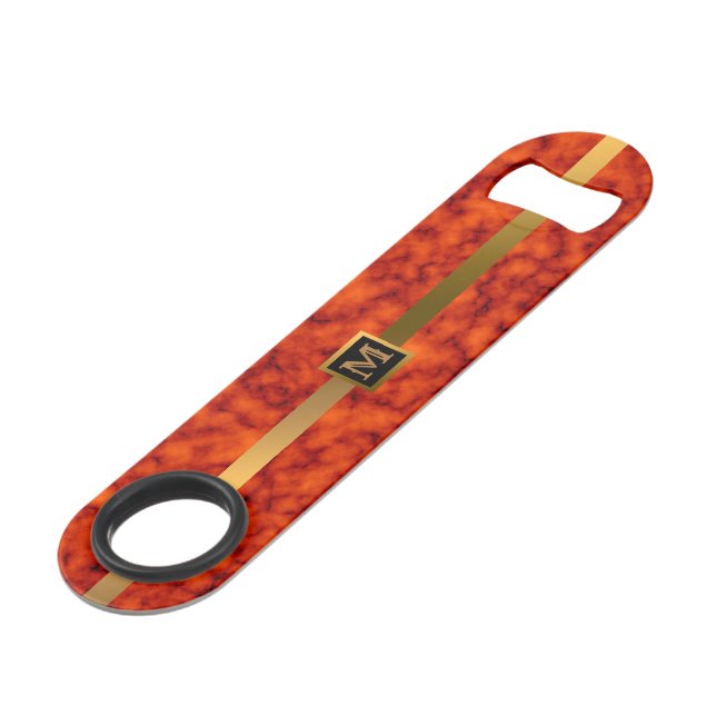 Elegantes, modernes Mit Monogramm Marmorschwarz Speed Flaschenöffner (Vorderseite Schrägansicht)