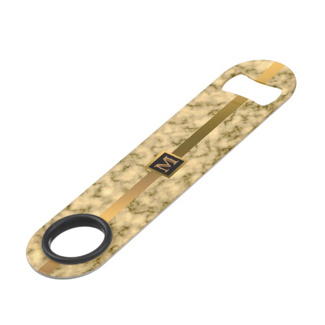 Elegantes, modernes Mit Monogramm Marmorschwarz Speed Flaschenöffner (Vorderseite Schrägansicht)