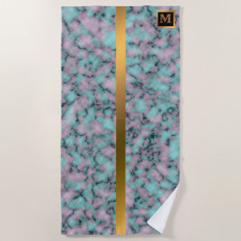 Elegantes, modernes Mit Monogramm Marmorschwarz Strandtuch