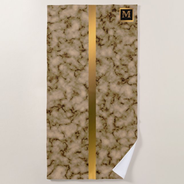 Elegantes, modernes Mit Monogramm Marmorschwarz Strandtuch (Vorderseite)