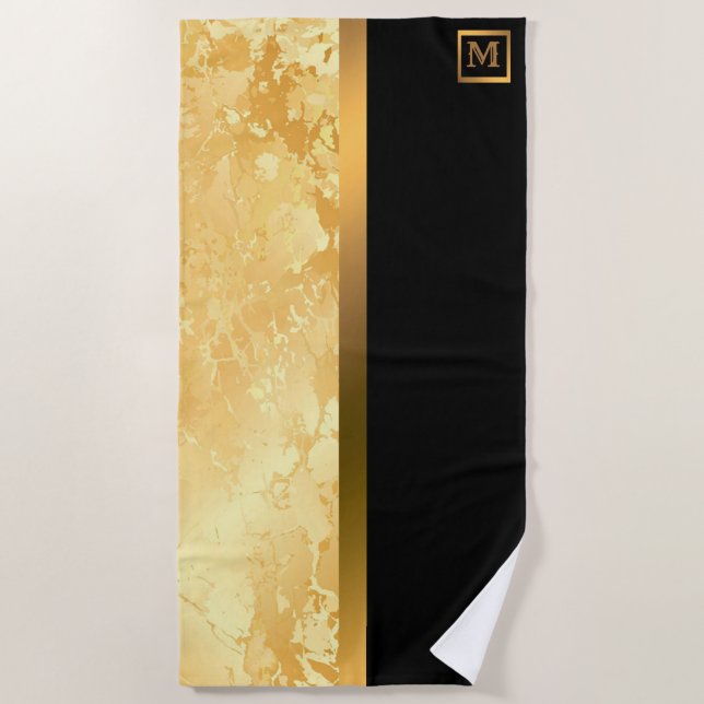 Elegantes, modernes Mit Monogramm Marmorschwarz Strandtuch (Vorderseite)
