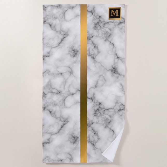 Elegantes, modernes Mit Monogramm Marmorschwarz Strandtuch (Vorderseite)