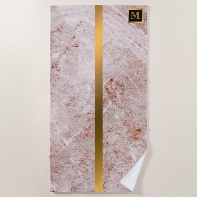 Elegantes, modernes Mit Monogramm Marmorschwarz Strandtuch (Vorderseite)