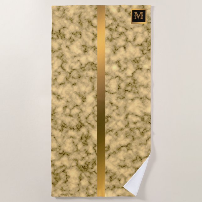 Elegantes, modernes Mit Monogramm Marmorschwarz Strandtuch (Vorderseite)
