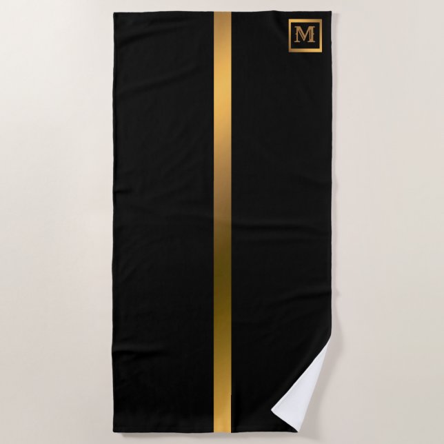 Elegantes, modernes Mit Monogramm Marmorschwarz Strandtuch (Vorderseite)