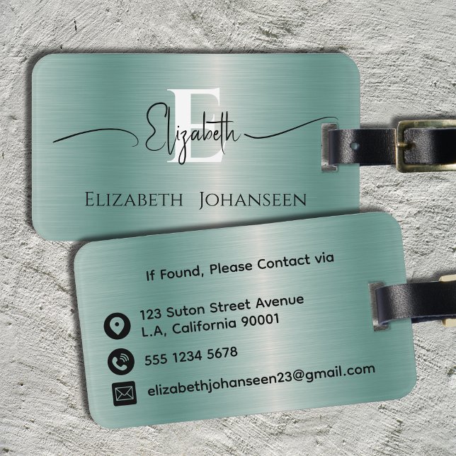 Elegantes, modernes Mit Monogramm, rostfreies Meta Gepäckanhänger (Von Creator hochgeladen)