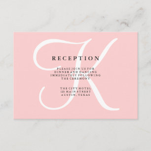 Elegantes modernes Monogramm auf rosa Empfangskart Begleitkarte