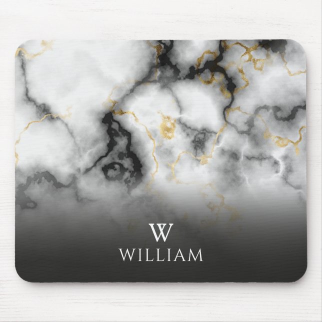 Elegantes, modernes Monogramm aus Goldmarmor Perso Mousepad (Vorne)