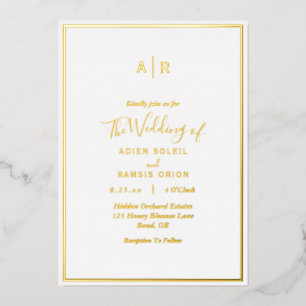 Elegantes, modernes Monogramm-HochzeitGold Folieneinladung