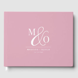 Elegantes, modernes Monogramm-Hochzeitrosa Gästebuch