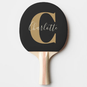 Elegantes modernes Monogramm Name in Schwarz Gold Tischtennis Schläger