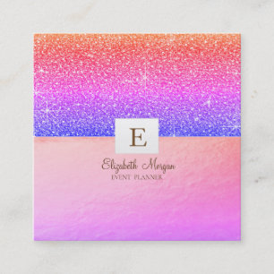 Elegantes modernes Monogramm Veilchen Ombre Glitte Quadratische Visitenkarte