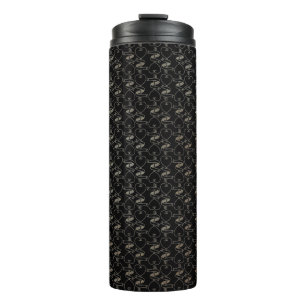 Elegantes modernes Muster aus goldenen Herzen und Thermosbecher