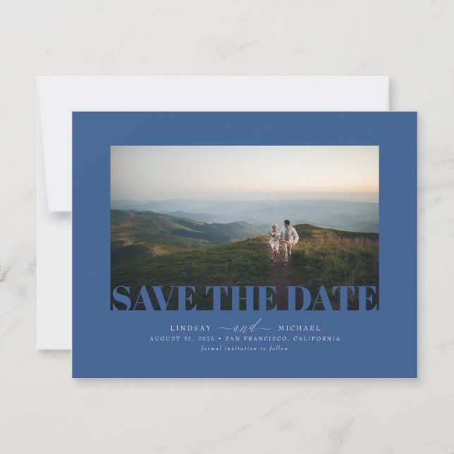 Elegantes modernes Navy Blue-Save the Date Foto Save The Date (Vorderseite)
