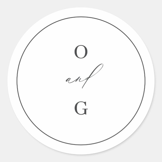 Elegantes, modernes Paar Monogramm minimalistische Runder Aufkleber (Vorderseite)