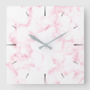elegantes modernes Pastellrosa- und Weiß-Imitat Quadratische Wanduhr