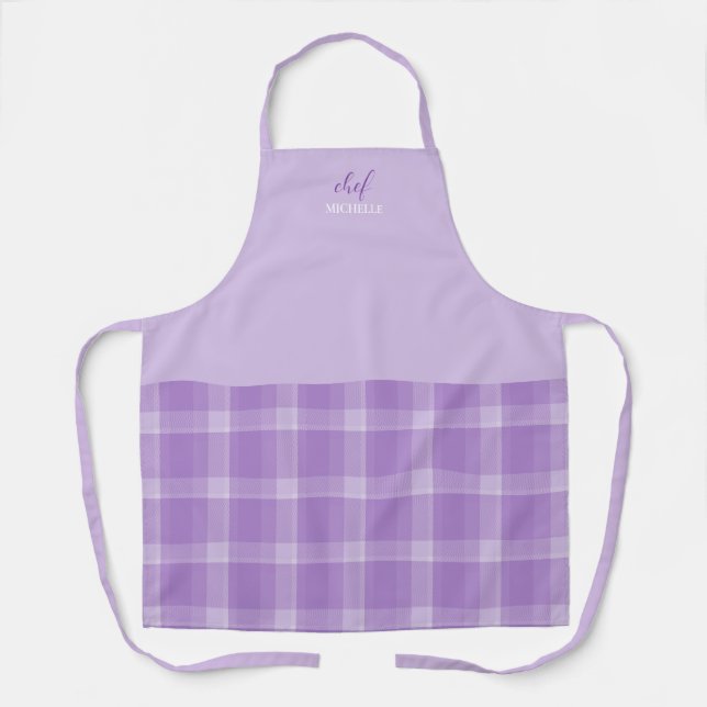 Elegantes modernes Personalisiertes Lila Tartan Schürze (Vorderseite)