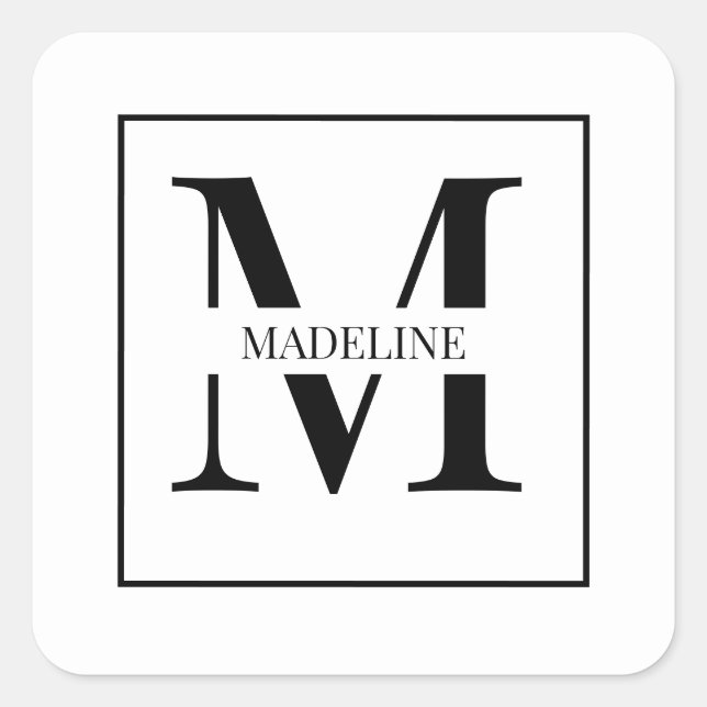 Elegantes, modernes Personalisiertes Monogramm Quadratischer Aufkleber (Vorderseite)