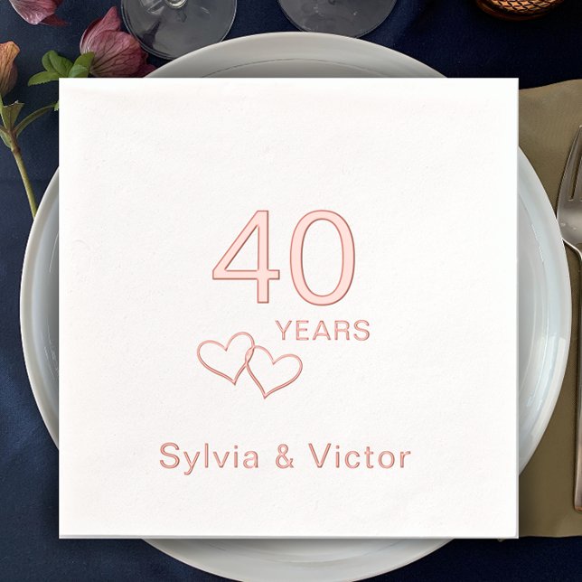 Elegantes modernes Personalisiertes Party zum 40.  Servietten Mit Folie (Add couple’s names for real foil elegant personalized anniversary party napkins. Modern romantic.
)